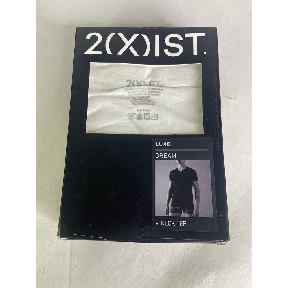 2xist Dream V-Neck Tee Short Sleeve White T-Shirt Pima Cotton Mens Size L